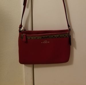 Red Saffiano Coach purse w/ signature pouch